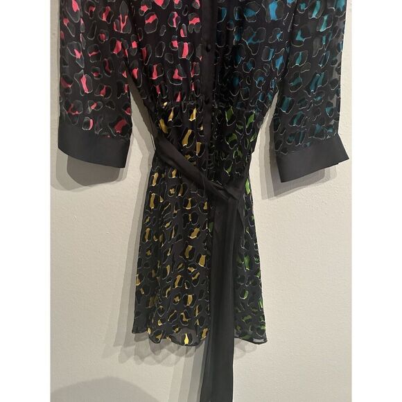 Alice Olivia Womens Size 10 Black Leopard Raja V Neck Dress - Picture 2 of 7